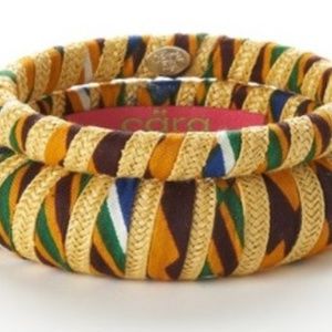 Cara Couture Yellow Ethnic Print Fabric Bangle Set
